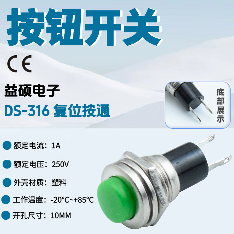 按钮开关 DS-316无锁复位开关 安装孔10mm无锁点动无锁按钮DS-316