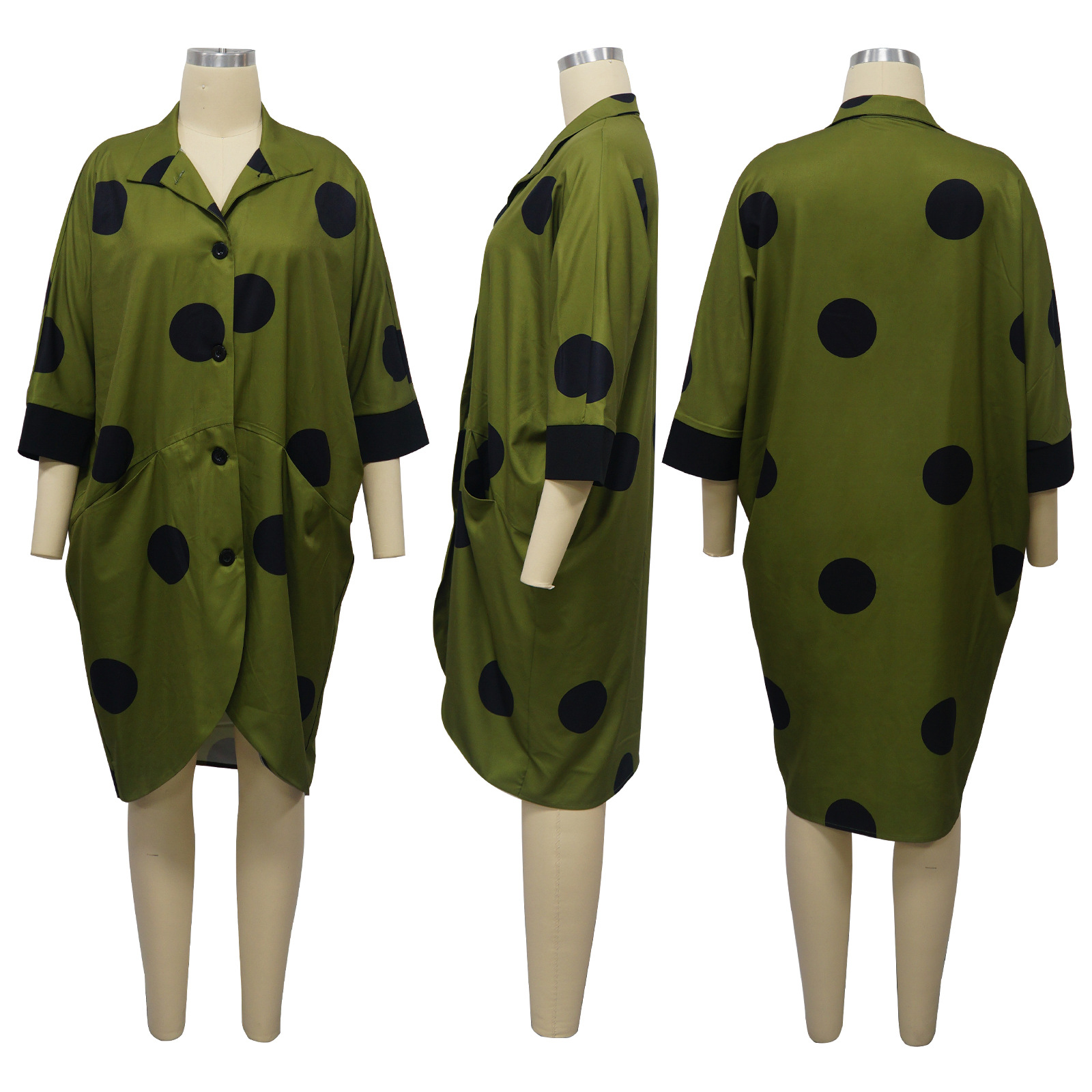 Women Clothing Supply Average Size Printed Nine Quarter Sleeve Shirt Dress Pocket Dress