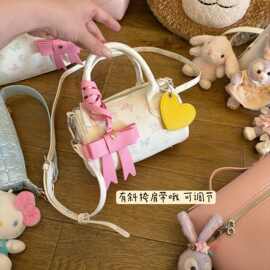 2026新品碎花波士顿包包小巧少女心手提包蝴蝶结爱心百搭斜挎包