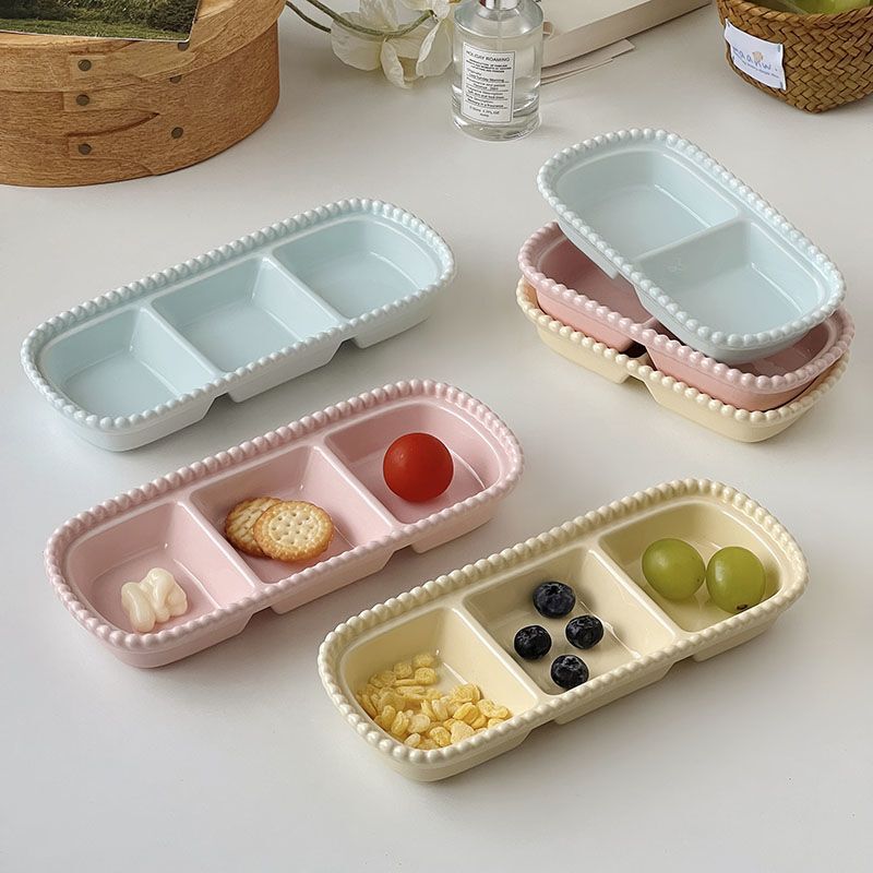 Ceramic Tableware Hot Pot Flavor Dish Barbecue Dipping Dish Creative Multi-Grid Dipping Dish Two-Grid Three-Grid Small Dish Seasoning Dish