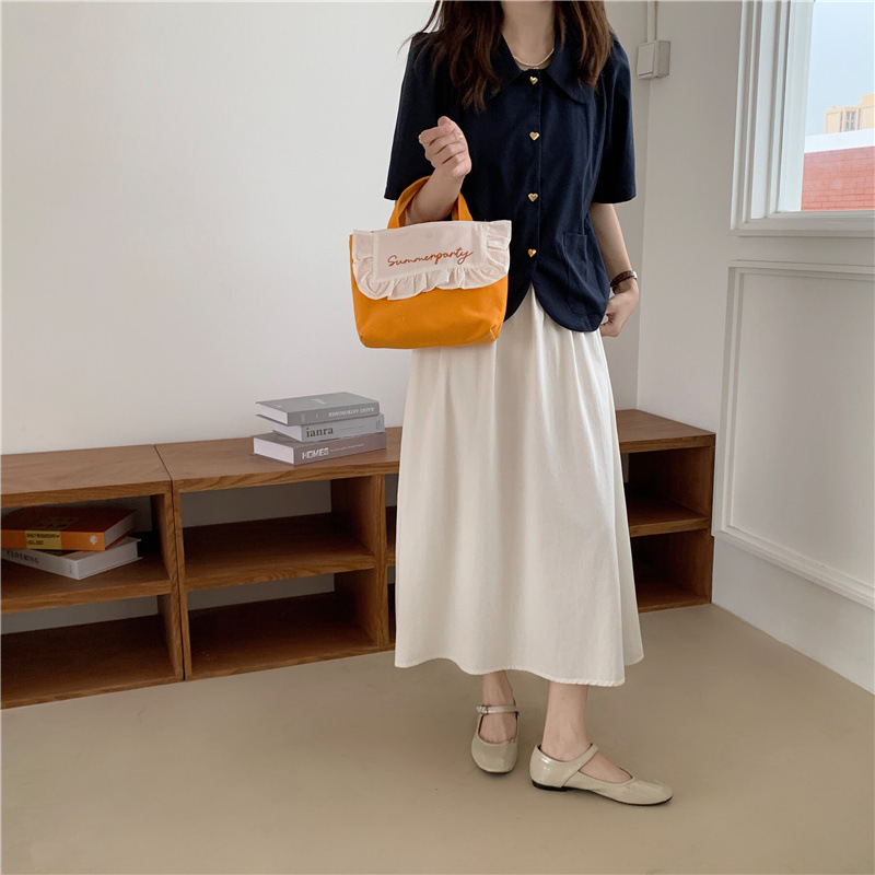 1441 Japanese and Korean chic Sweet ruffled bento Bag, Fresh embroidered hand-held small cloth bag, girl student bag wholesale undefined