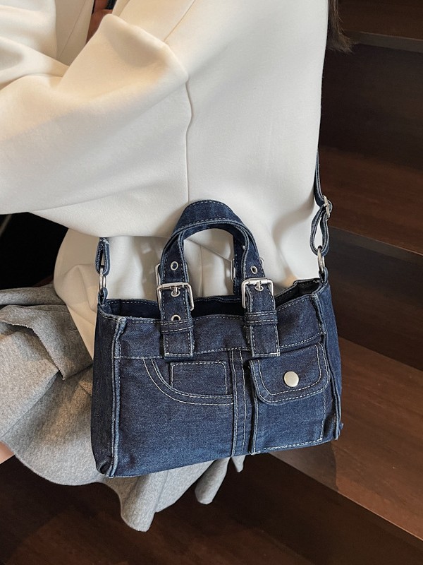 Bolso de mano de jeans retrógrado francés para mujeres nueva alta calidad de alta capacidad para hacer la vieja textura mochila de hombro