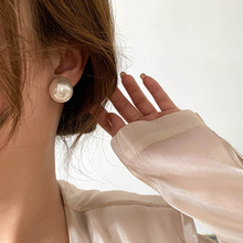韩国复古赫本大珍珠耳环气质名媛法式气质银针耳钉女高级感耳饰