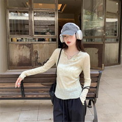 レイジースタイルわずかに透ける日焼け止め長袖Tシャツ女性用2025年夏新作薄いアイスシルクニット空調ブラウストップ