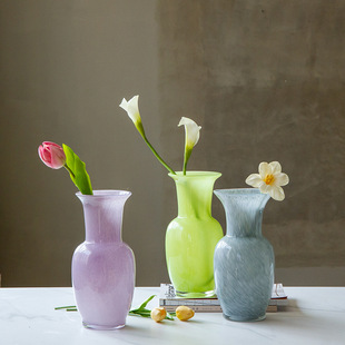 Modern Simple Color Porcelain Powder Exposure Plum Bottle Antique Creative Glass Vase Living Room TV Cabinet Hallway Decoration