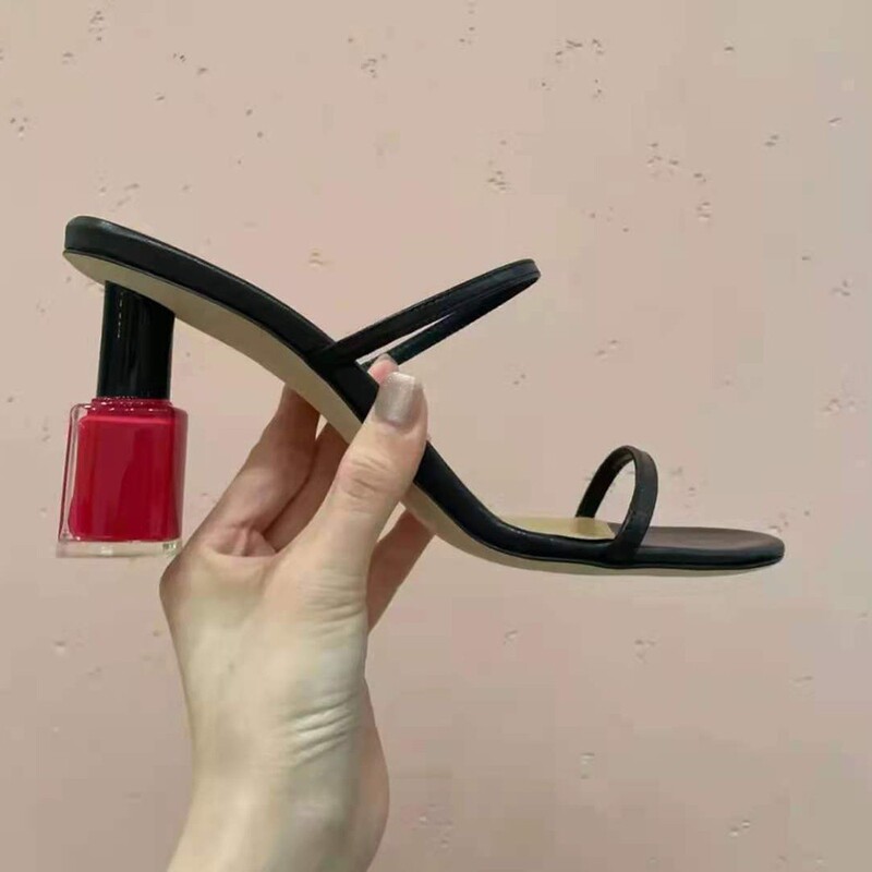 Guangdong 2026 New Style High-Heeled Genuine Leather Sandals, Comfortable One-Strap Slippers for Women, Thin High Heels