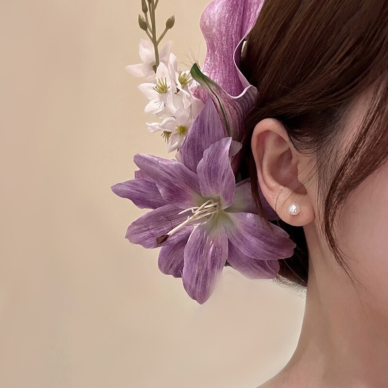 Iris Purple Fragrance~New Chinese-Style Purple Flower Tassel Hairpin for Women, Ancient Style Qipao Side Hair Clip, Hair Accessory