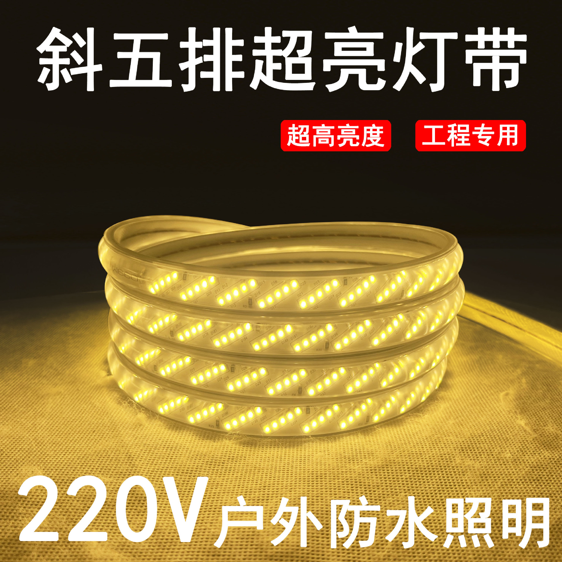 led灯带高压220V5排320珠防水户外隧道工程照明灯条高亮度超亮