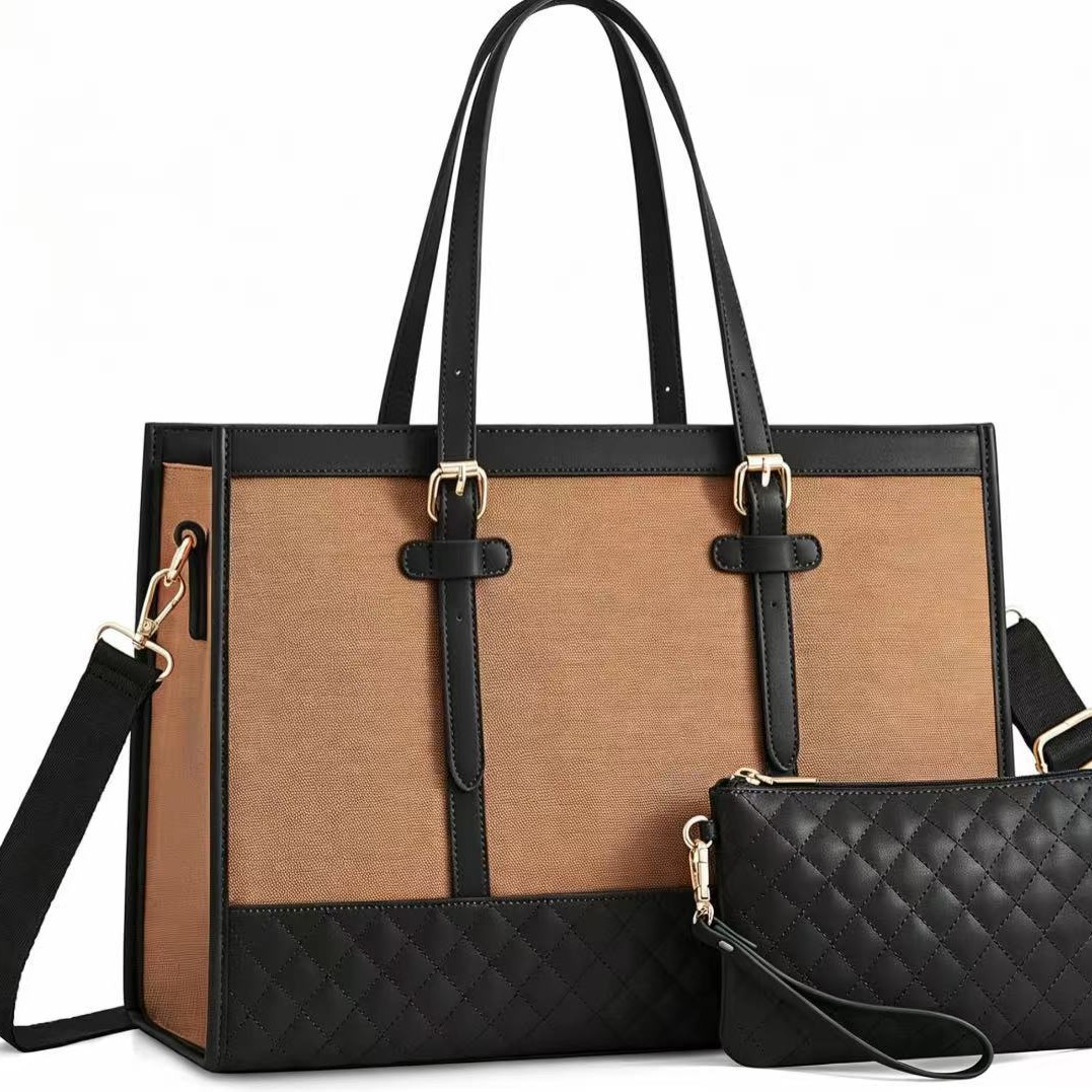 Diamond-Patterned Business Tote Bag with 15.6inch Computer Compartments and Matching Storage Bag for Workplace Commuting