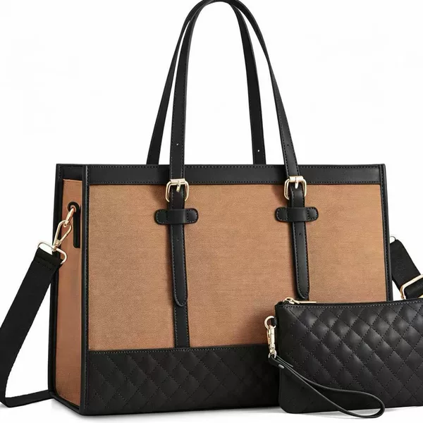 Diamond-Patterned Business Tote Bag with 15.6inch Computer Compartments and Matching Storage Bag for Workplace Commuting