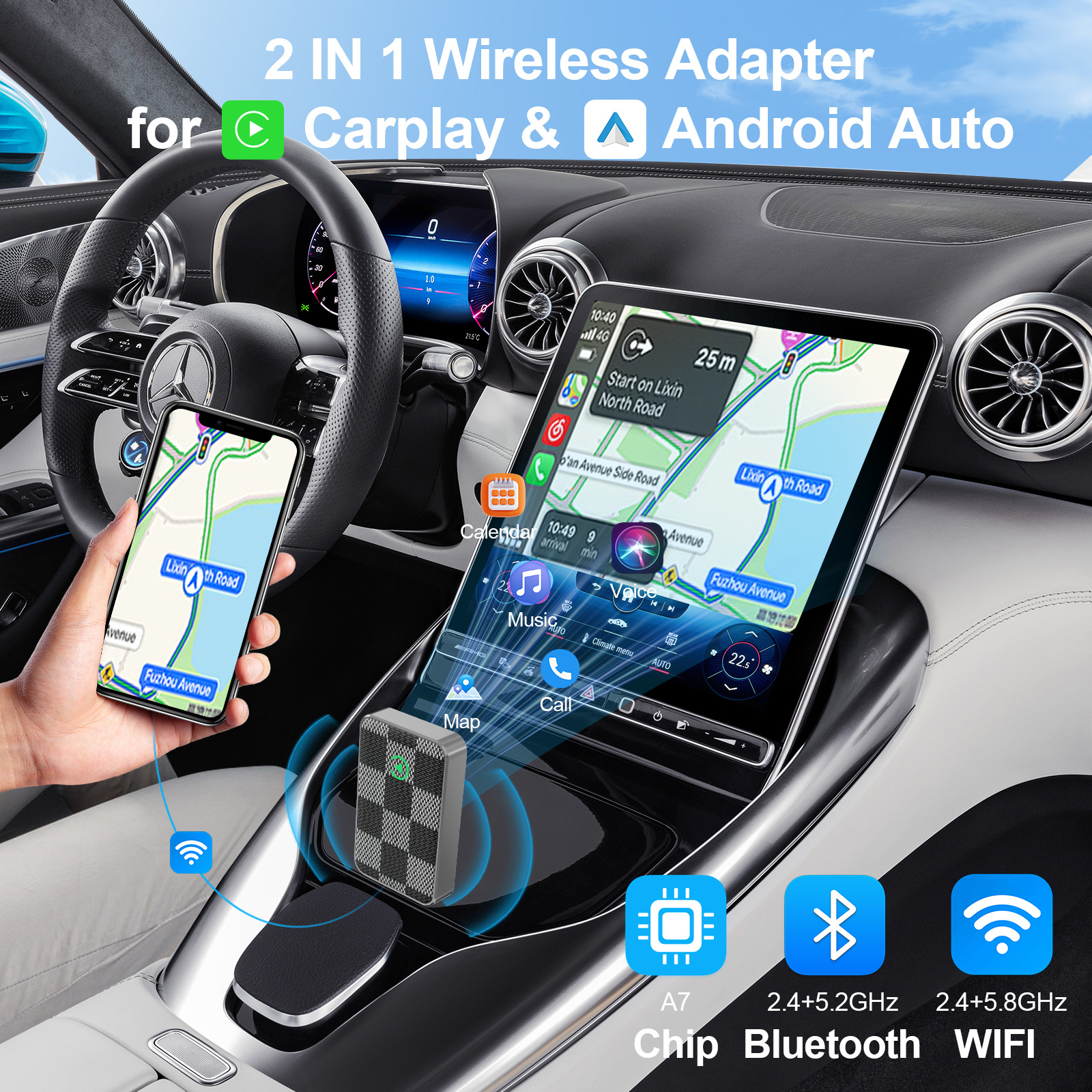 Cross-Border Best-Selling Wireless Carplay Box, Wired to Wireless Carplay Module, Supports Apple and Android Car Systems