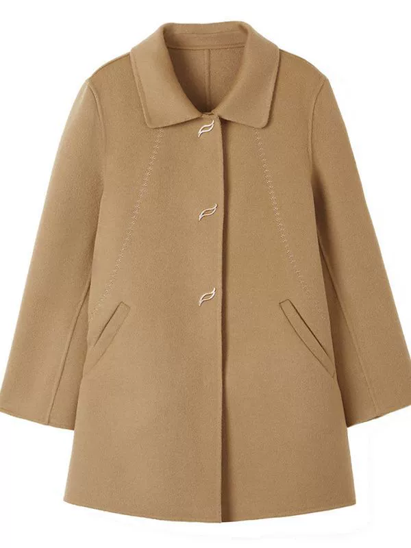 Double-Sided Velvet Wool Coat for Mothers - Demi-Season, Plus Size, Classic Collar, Cozy Warmth