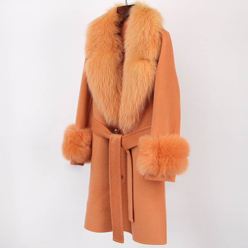 Abbigliamento da donna Cappotto in cashmere double face con pelliccia per donna Autunno e inverno Colletto da completo Caldo e sottile Cappotto in lana di alta qualità per donna_voghion.com