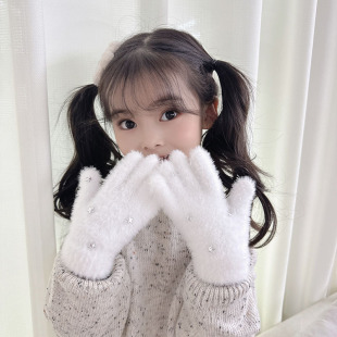 Korean Style Autumn and Winter Kidsren's Gloves First Snow Stars Cute Family Plush Thickeneded Warm Outdoor Knitted Finger Gloves