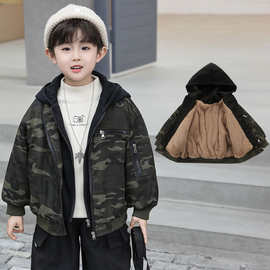 男童冬装假两件迷彩加绒外套儿童加厚潮款外衣中小童上衣跨境外贸