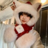 Милая бархатная шапка, шарф, утепленные перчатки, утепленный комплект, плюшевая, 3 предмета