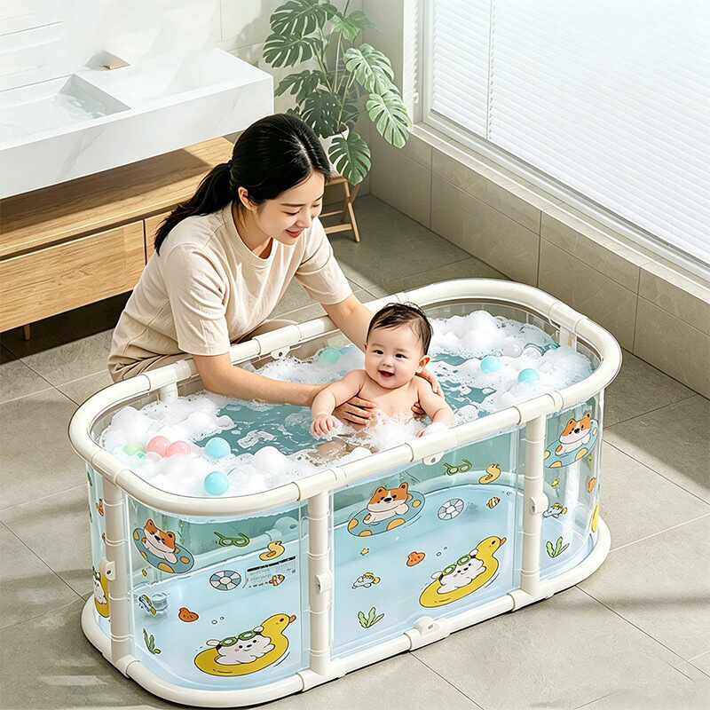 Foldable Insulated Swimming Tub for Home Use, Temperature-Sensing Transparent Bath Tub, Baby Bath Tub, Newborn Insulated Bath Tub