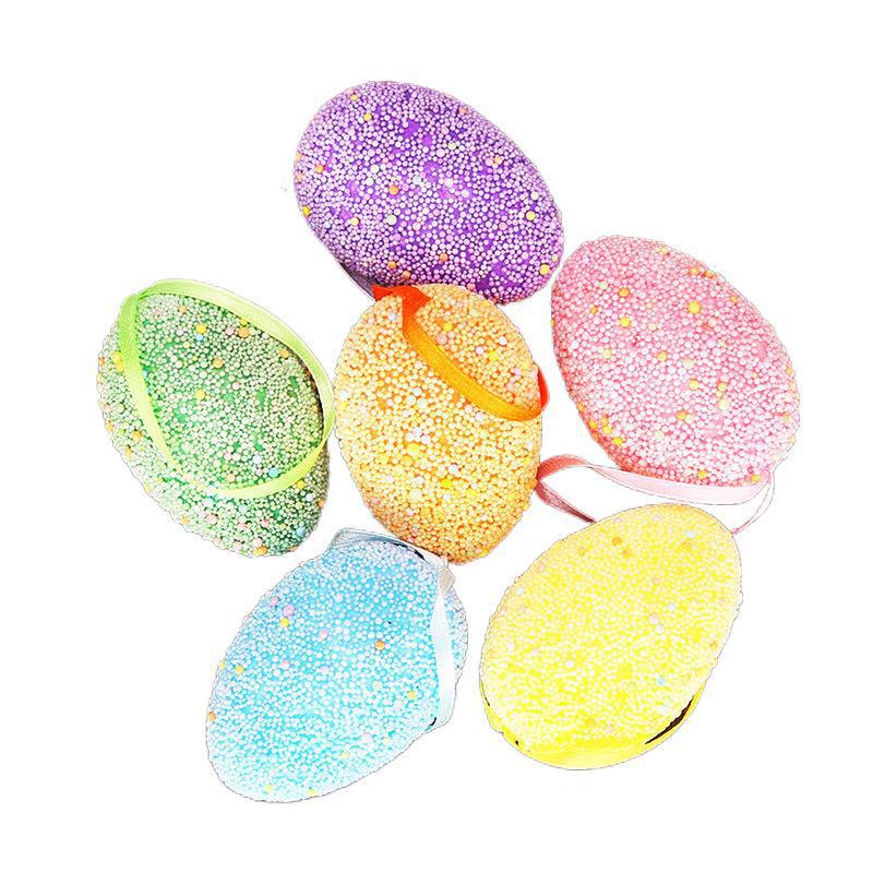 Huevo de Pascua de color sólido espuma punto de decoración huevo colgante de la escena de vacaciones de los niños en stock al por mayor