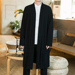 Spring Chinese Style Men's Mid-length Cotton and Linen Coat Coat Men's Antique Hanfu Tang Suit Cloak Linen Long Shirt