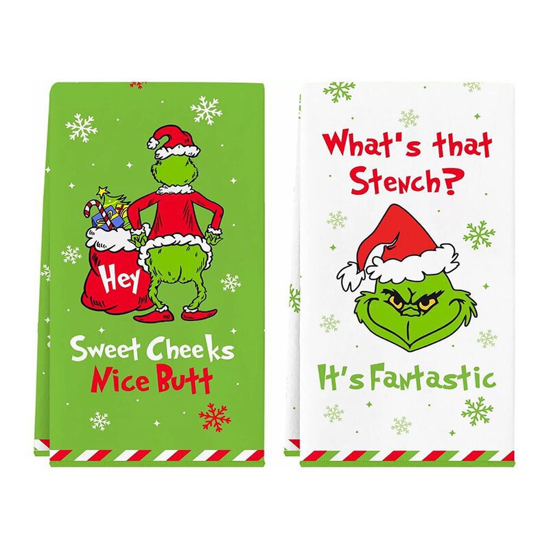 Cross-Border Temu Microfiber Christmas Green Grinch Towel Cloth Kitchen Absorbent Hand Towel Towel
