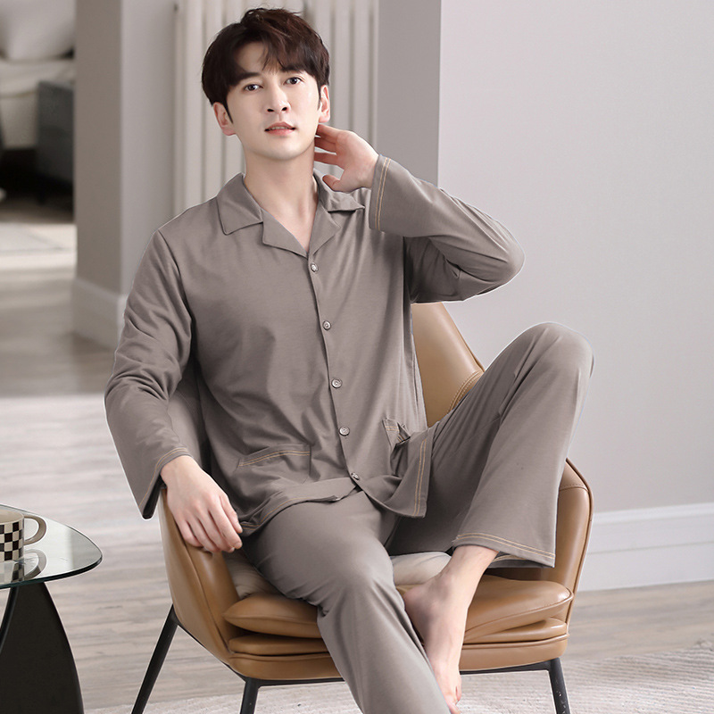 Spring and Autumn Pajamas Men's Modal Cardigan Long Sleeve Autumn and Winter Thin Plus Size Casual Cotton Silk Home Clothes suit