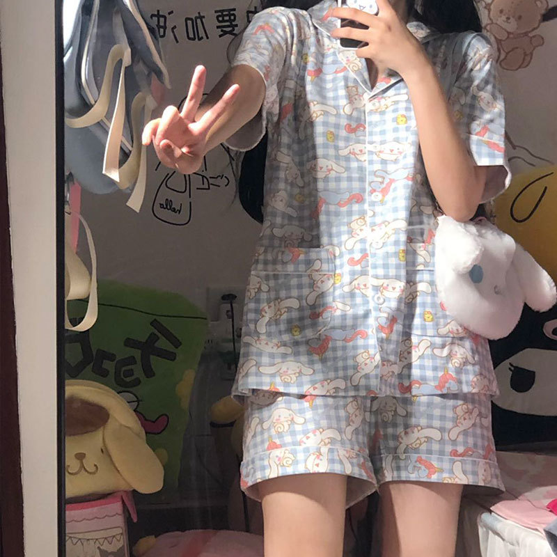 S 체크 시나몬 도그 가디건 더블 쇼트