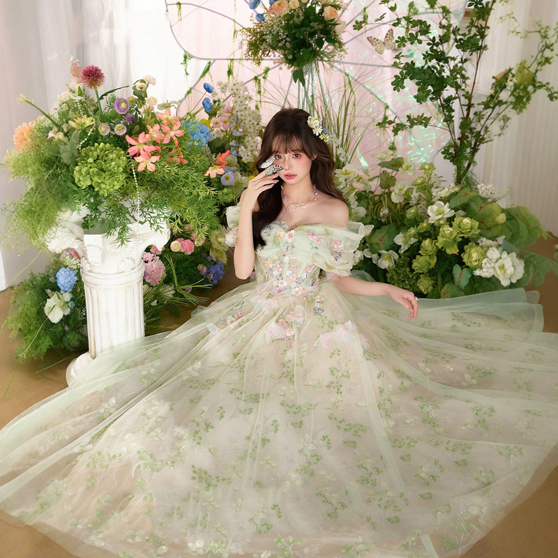 Evening Dress in Green Forest Style, Light Wedding Dress for Students, Birthday Party, Adult Luxury Niche High-End Art Exam, Host, Engagement Evening Dress in Green Forest Style, Light Wedding Dress for Students, Birthday Party, Adult Luxury Niche High-End Art Exam, Host, Engagement