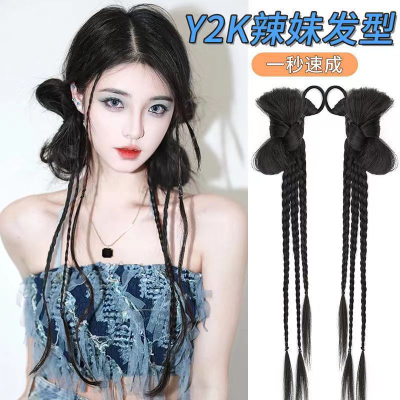 Fake hair braids children ponytail simulation y2k hot girl boxing braids braids net red with bow double ponytail Fake hair braids children ponytail simulation y2k hot girl boxing braids braids net red with bow double ponytail