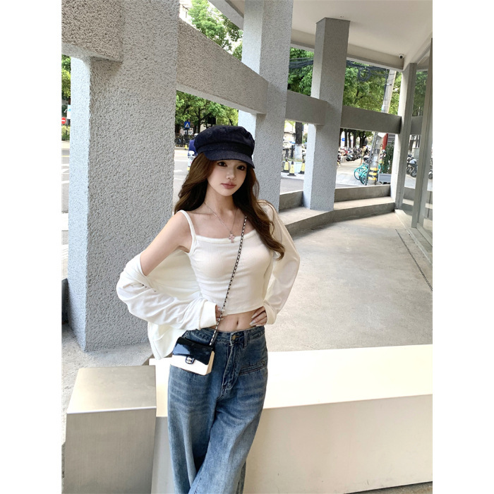 板栗可可 '韩女设定'白色连帽上衣女薄款春秋小个子短款卫衣外套|undefined
