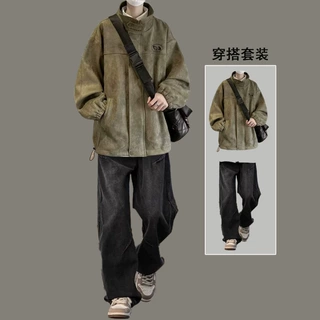 春秋季麂皮绒翻领夹克外套男士2026新款爆款潮牌男生美式休闲男装