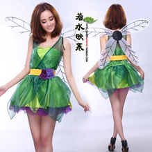 万圣节 绿色公主裙天使翅膀   花仙子表演服 演出服