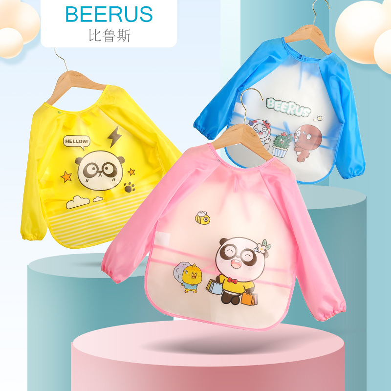 BEERUS children waterproof Long sleeve Burqa baby Having dinner apron draw Dressing lovely Cartoon Bibs