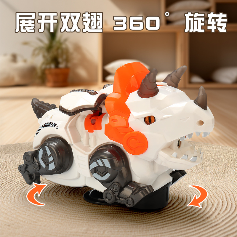 Juguetes de dinosaurios de simulación de pulverización eléctrica para niños acrobacias giratorias triceratón música iluminación juguetes para niños