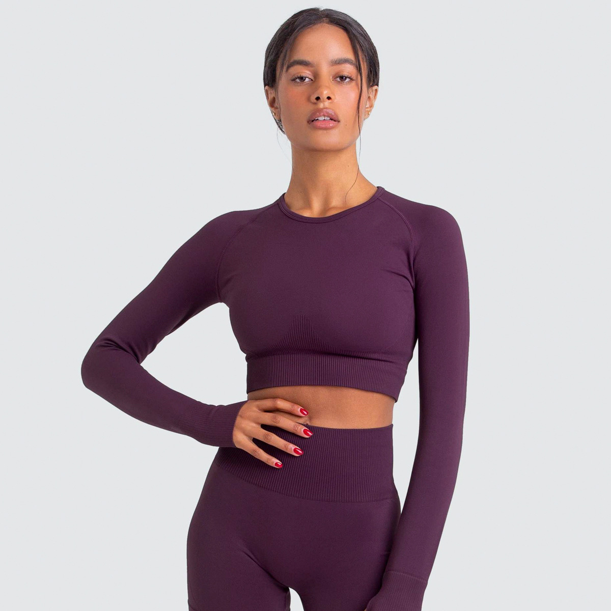 Knitted Solid Color Seamless Yoga 2 Piece Set NSLX36651