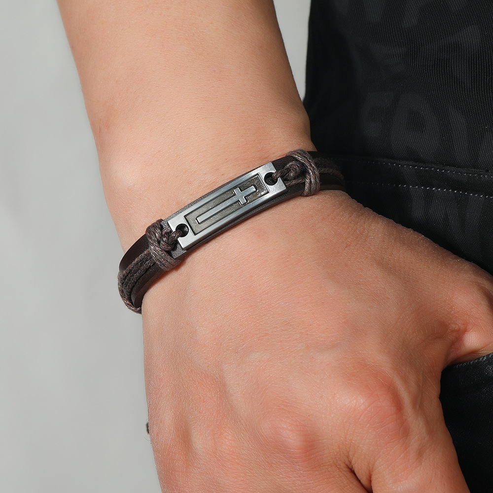 Bracciale in pelle da uomo intrecciata in lega, bracciale in corda di canapa, piccoli accessori_voghion.com