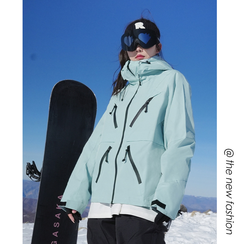 Internet Trendy Brand Ski Suit Women's suit Waterproof Zipper and Velcro Men's fleece-lined Thickened plus size Warm Pants Jacket