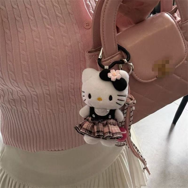 格纹裙樱花kitty挂件背包可爱书包毛绒小公仔玩偶挂饰钥匙扣礼物|undefined
