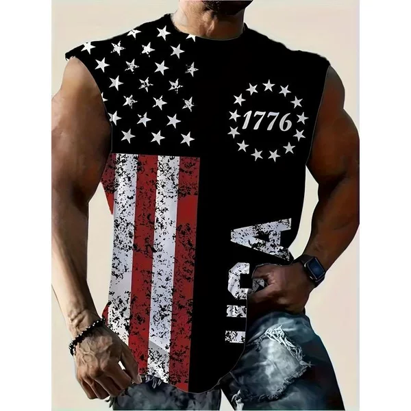 W 49185 Men's Sleeves 3D Print Vest Men's Printed Vest