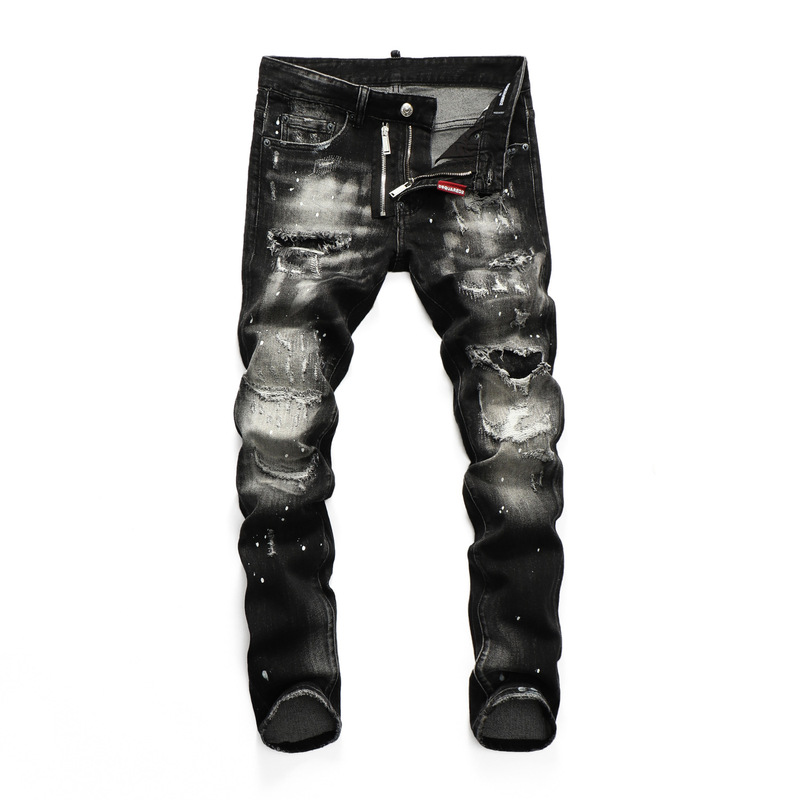2021 Ripped Port Style Washed Slag Men's Foot Nightclub Patch Quality D2 Jeans Pants Men's Gods Pants