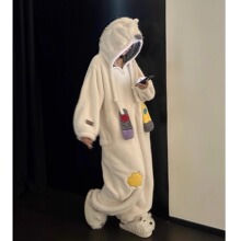 软萌卡通珊瑚绒连帽睡衣女冬季加厚保暖一体式家居服连体衣可外穿