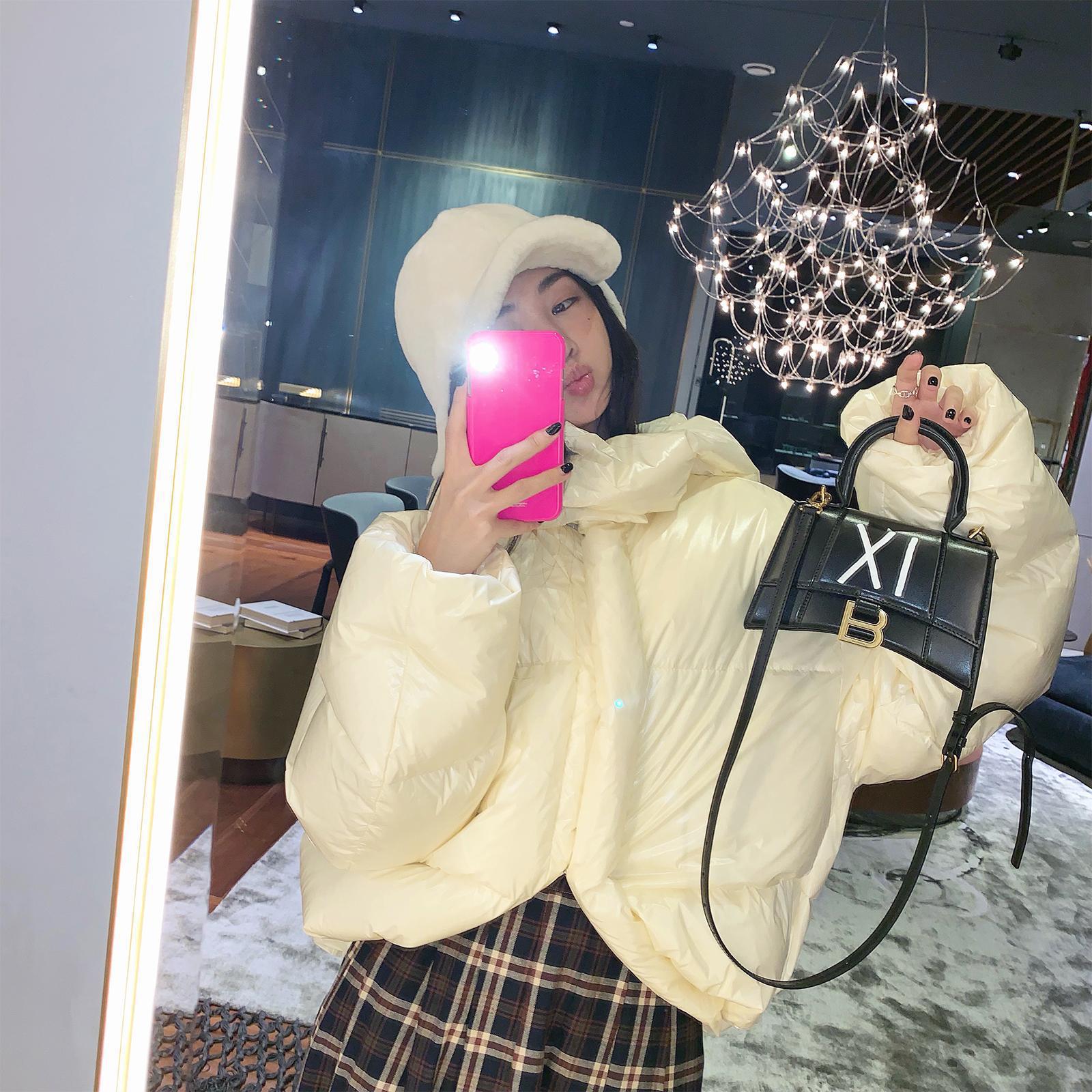 Velvet keep warm glossy down jacket with down
