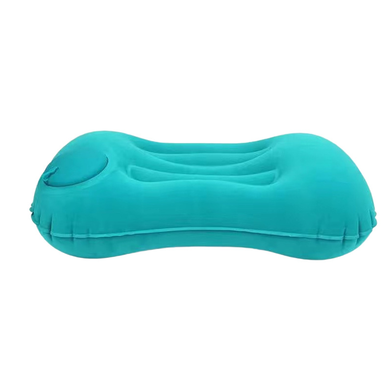 Almohada de viaje inflable, almohada de cuello portátil, flocada, inflado automático al presionar, cómoda para viajar, almacenar, dormir, a prueba de fugas
