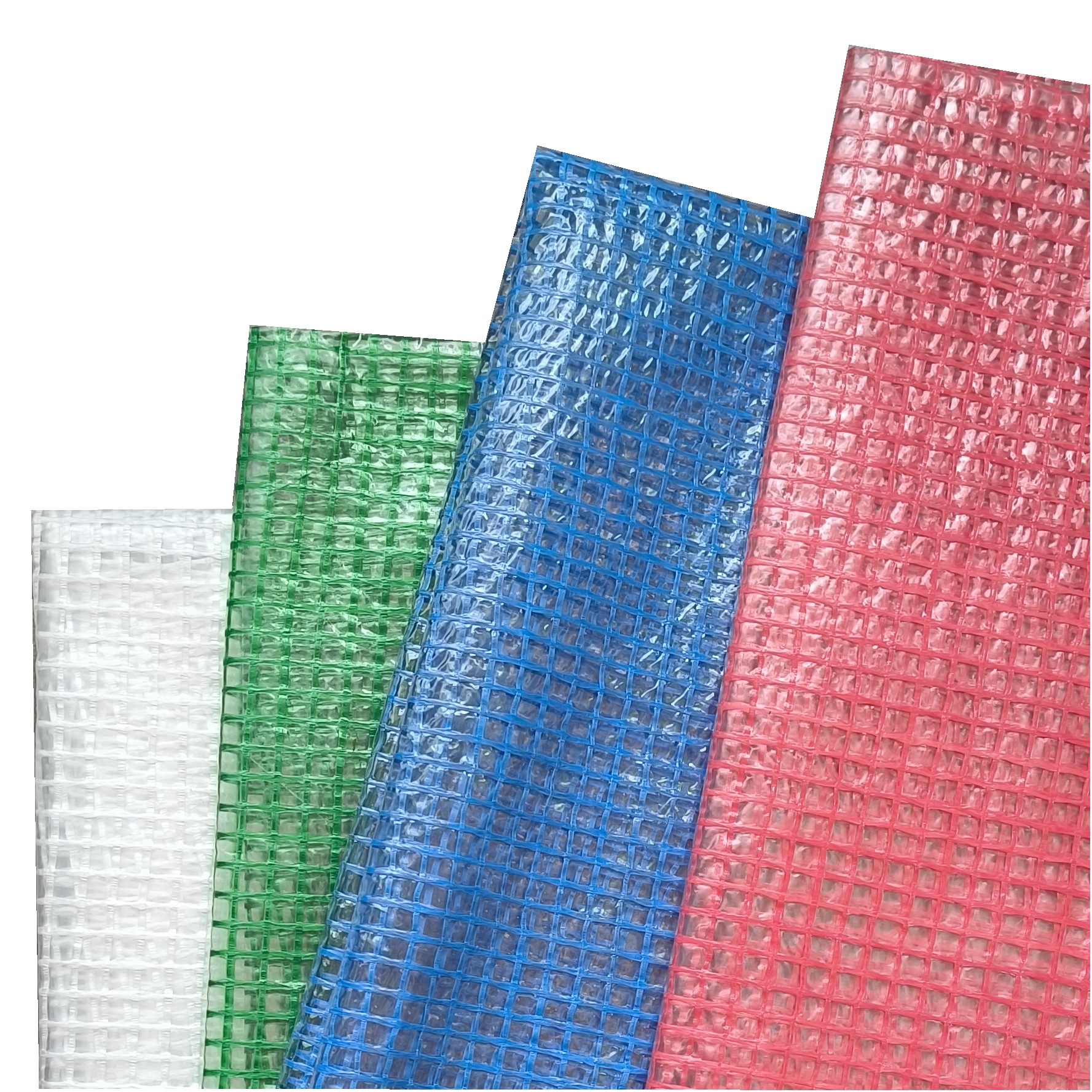 PE网格布绿白蓝红色聚乙烯夹网布90-140克3*3温室花房脚手架用布