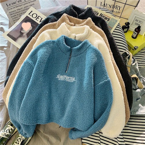 Women's Fashion Thick Fleece Hooded Sweatshirt, Winter New Arrival Cashmere Sweatshirt, Loose Korean Style Long Sleeve Hooded Top