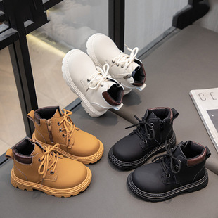 Children's Martin Boots Autumn and Winter 2024 Boys' Short Boots British Retro Girls Leather Boots Non-Slip Soft Bottom Baby Shoes