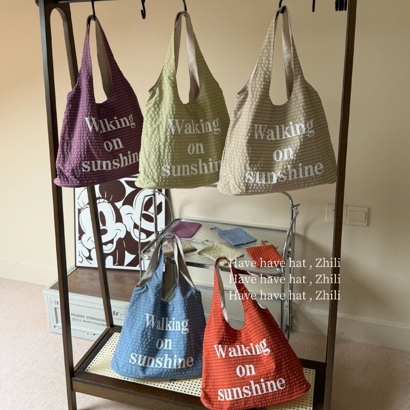 Original Design Korean Style Plaid Letter Print Nylon Shoulder Bag Large Capacity Casual Lazy Style Underarm Bag for Women