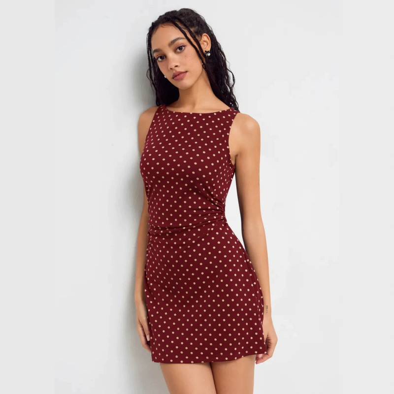 European and American Style Polka Dot Sleeveless Exquisite Dress for Women, High-End Boat Neck, Waist-Cinching, Slimming, Retro Elegant A-Line Short Dress European and American Style Polka Dot Sleeveless Exquisite Dress for Women, High-End Boat Neck, Waist-Cinching, Slimming, Retro Elegant A-Line Short Dress