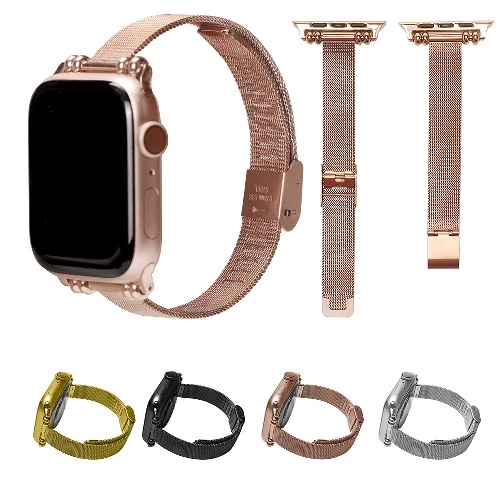 Браслет Миланезе для Apple Watch: металлическая сетка, застёжка, 38/40 и 42/44 мм, цвета серебро/черный/золото/розовое золото