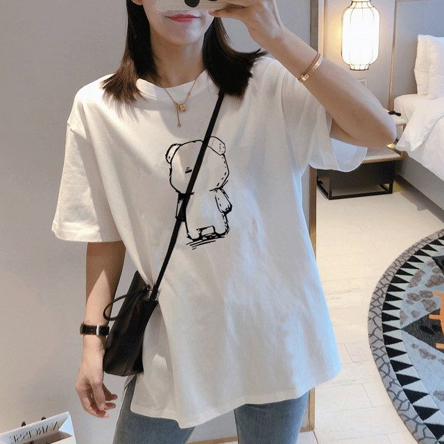 Pregnant women's summer 2023 new short-sleeved T-shirt for women, large size loose Korean style trendy mom, not showing pregnancy, medium-length pure cotton T-shirt