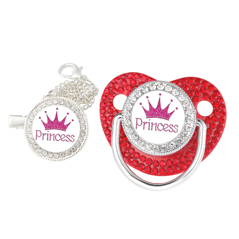 Nuevo Diamante Princesa/Príncipe Corona bebé chupete con clip de cadena 6m +